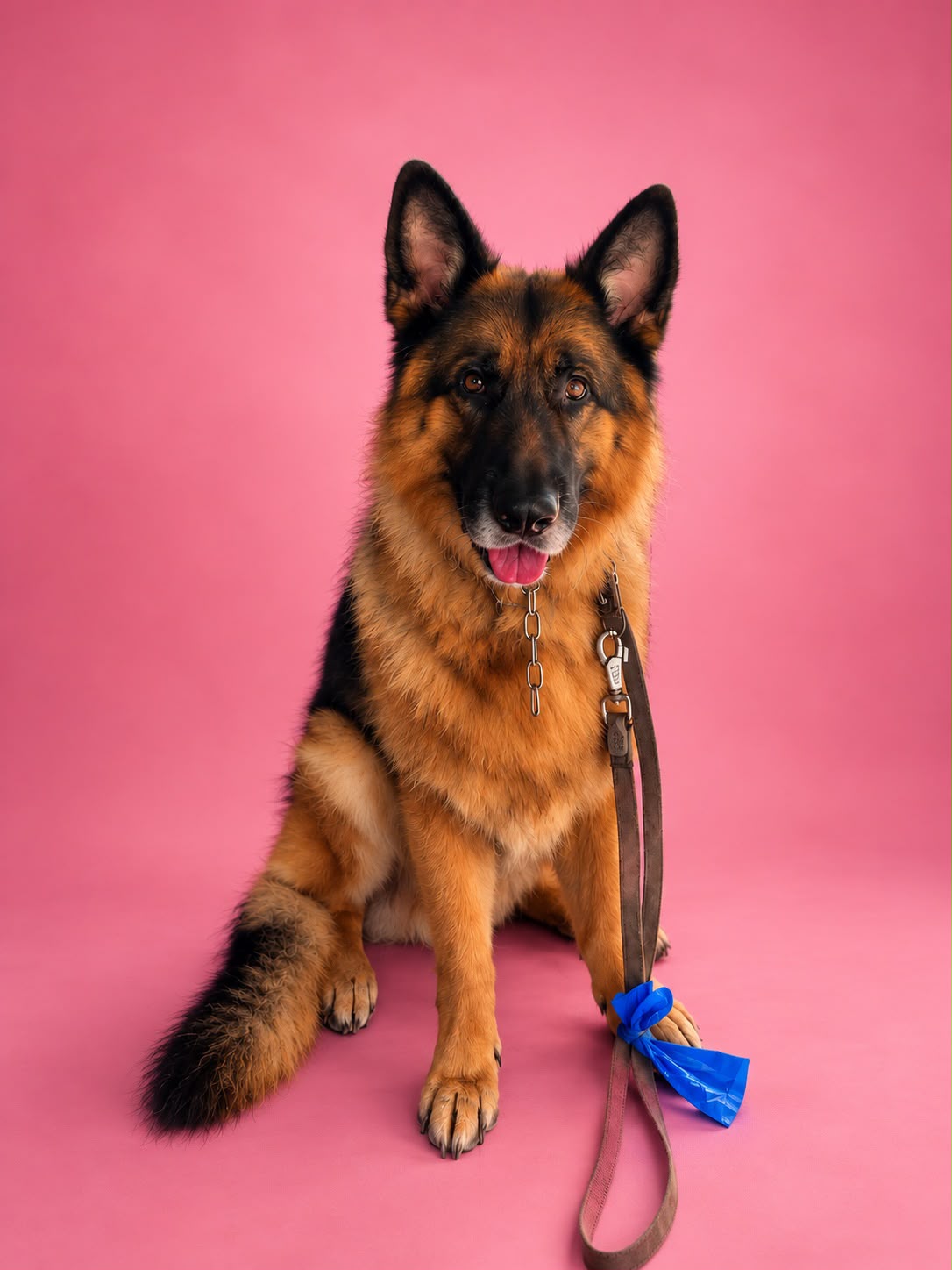 Een vrolijke witte hond op een roze handdoek in de trimsalon